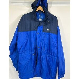 Peter Jensen Hooded Multi-Pocket Mens Windbreaker Waterproof Blue Zip Button Med